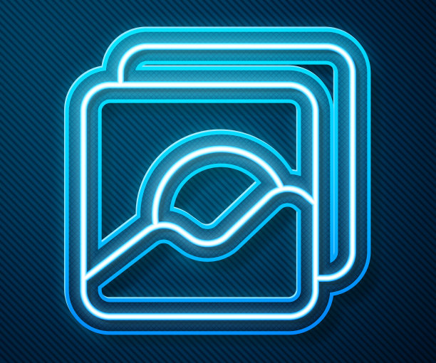 发光的霓虹灯线照片图标孤立在蓝色背景。矢量图图片下载