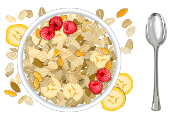 滚动燕麦与香蕉背景矢量插图图片下载