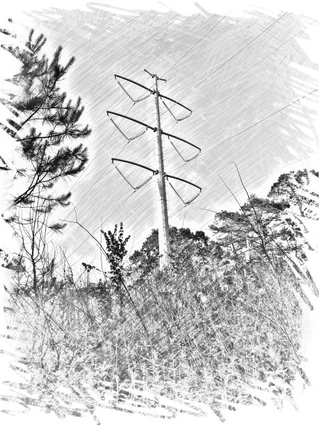高压电线，素描图片下载