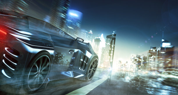 汽车通过夜间城市3D渲染图片下载