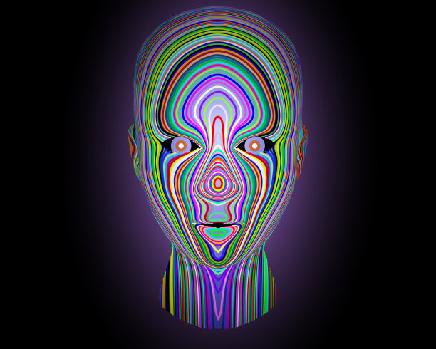 在黑色背景上的彩色条纹3d人类头部。矢量插图。图片下载
