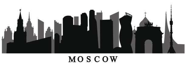 莫斯科，著名建筑的剪影。矢量图图片下载