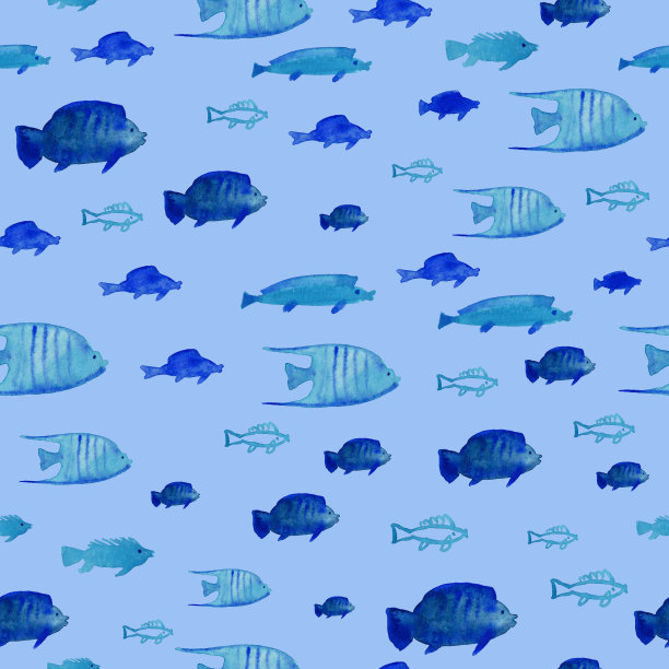 水彩绘制无缝图案与鱼图片下载