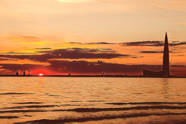 插图:美丽的日落在海边与美丽的纹理云。美丽的背景为您的创意与空间为您的字母或标志图片下载