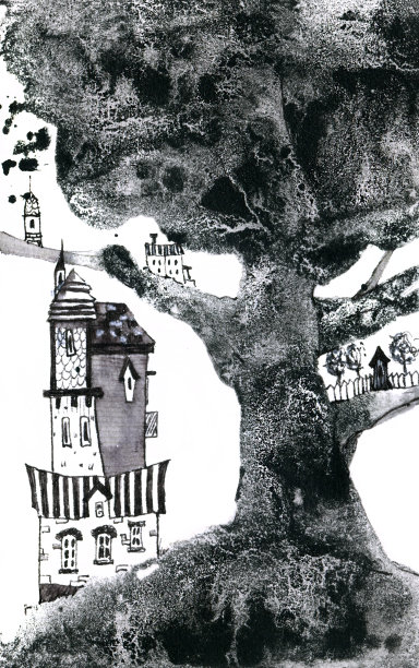 维多利亚时代的老房子，在可怕的树上。图片下载