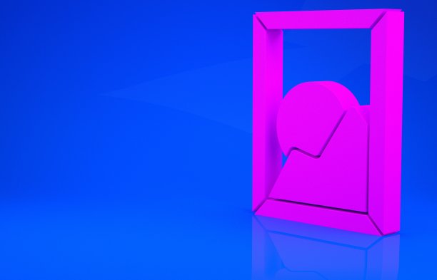 粉色图片风景图标孤立在蓝色背景。极简主义的概念。3d渲染图图片下载