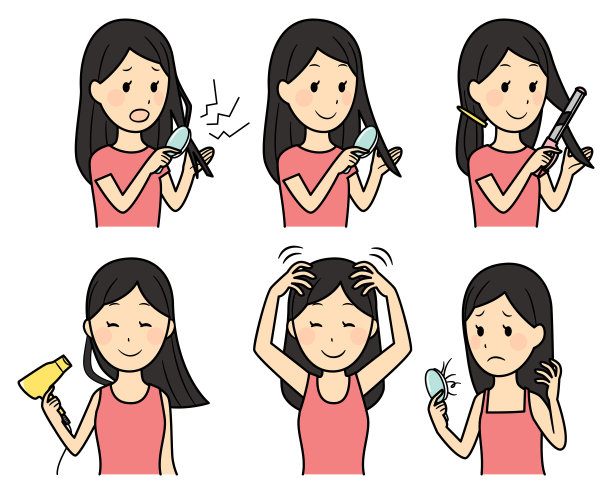 插图的女士关心她的头发图片下载