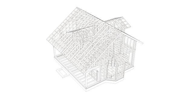 卡通风格的现代木架屋形象。现代住宅的3D插图。图片下载