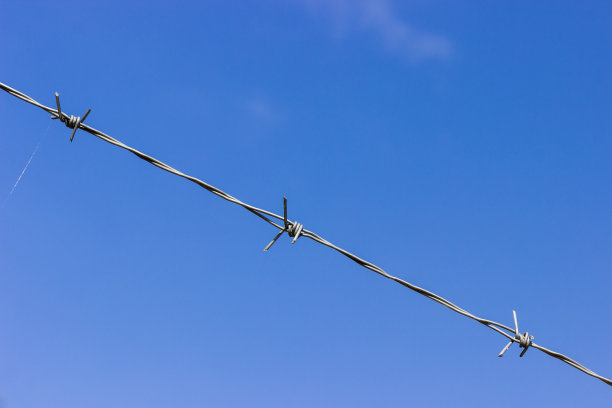 一排排现代化的带刺铁丝网伸向天空图片下载