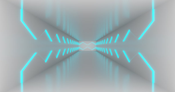 3 d渲染插图。复古的俱乐部。空荡空间的霓虹灯。光隧道。现代未来的激光束。发光的蓝色潘通背景图片下载