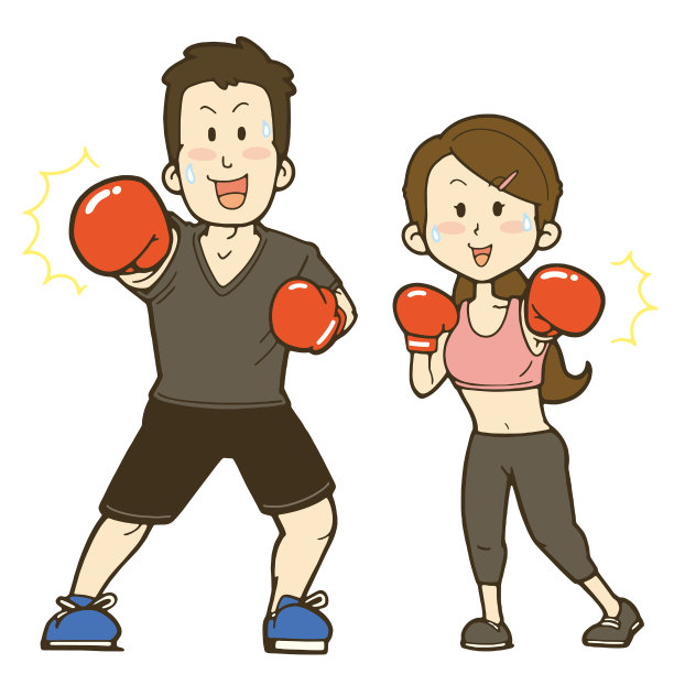 微笑的男人和女人拳击的插图。图片下载