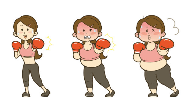靠拳击减肥的女人。身体形状变化的说明。图片下载