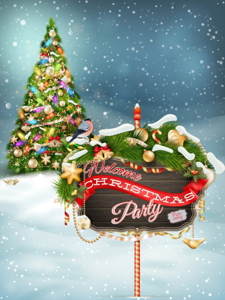 挂着圣诞皮草树枝的木制横幅。图片下载