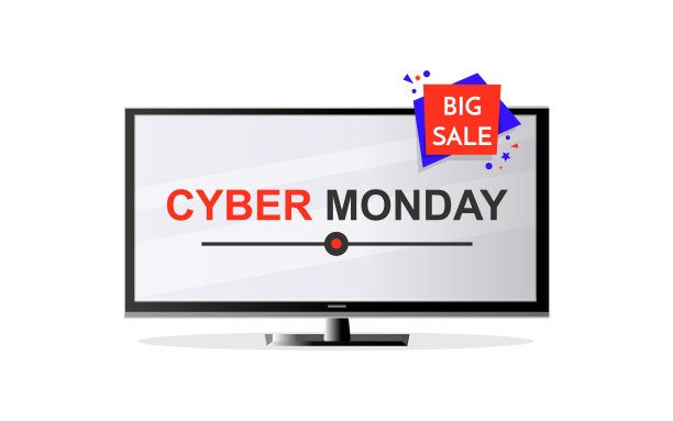 星期一的设计。平板液晶电视监视器。监视器上的题词-网络星期一。Led电视。等离子体。电脑显示器孤立在白色背景上。真实感矢量插图EPS图片下载