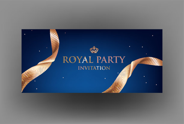 优雅的蓝色请帖，上面有闪闪发光的丝带和皇冠。矢量图图片下载
