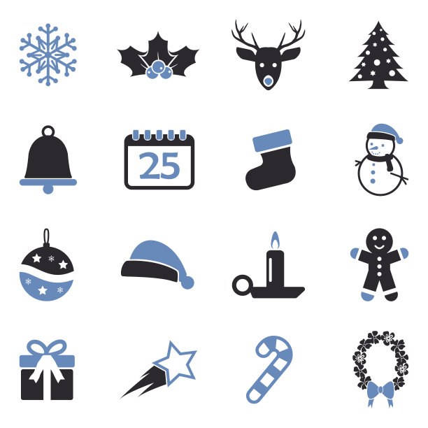 圣诞节的图标。组2。双色调平面设计。矢量插图。图片下载