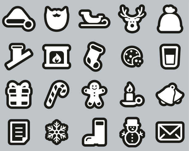 圣诞老人图标白色在黑色贴纸设置大图片下载