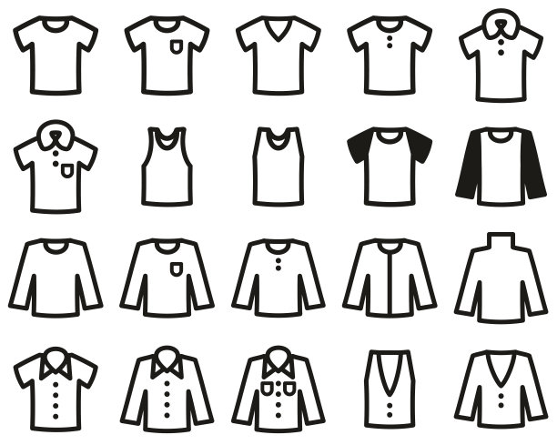 衬衫图标黑色和白色设置大图片下载