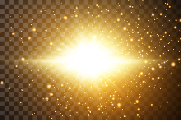 金色的星星孤立在黑色的背景上。效果，眩光，线条，闪光，爆炸，金色的光。矢量图图片下载