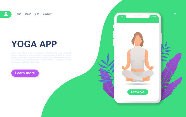 瑜伽的概念横幅应用程序。女人正以莲花姿势冥想。图片下载