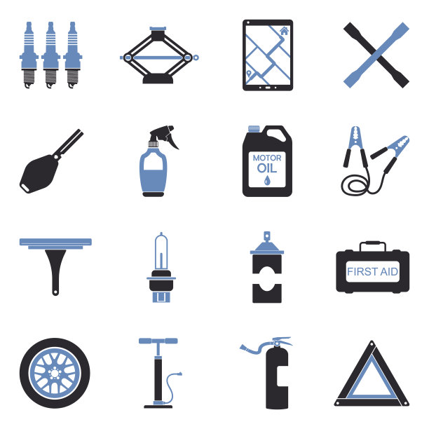 汽车配件图标。双色调平面设计。矢量插图。图片下载