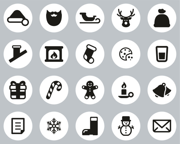 圣诞老人图标黑白平面设计圈设置大图片下载