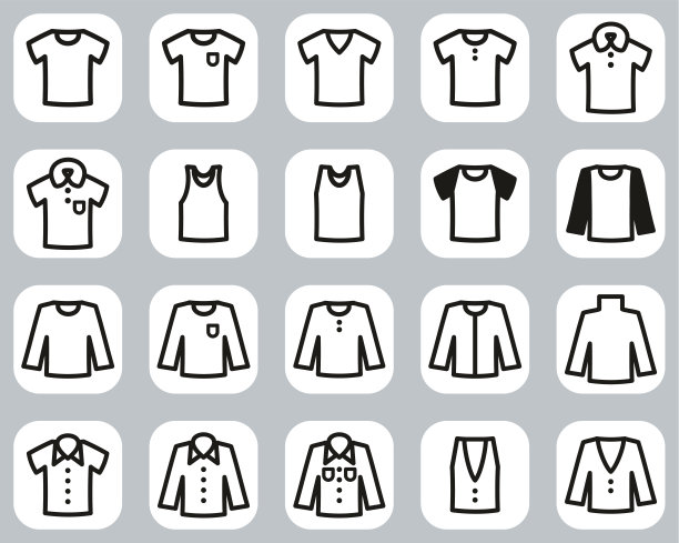 衬衫图标黑色和白色平面设计集大图片下载