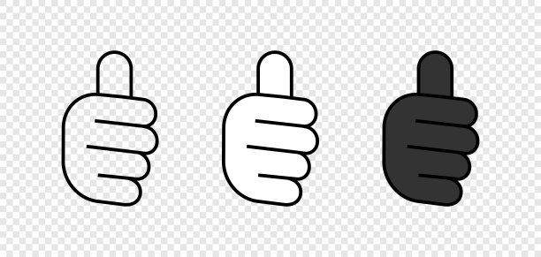 手像图标。竖起大拇指。像图标。手指。手，孤立在透明背景上。的手指。指向向量集。提交平面设计。矢量图图片下载