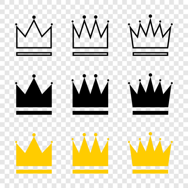 冠集合。不同风格的皇冠。冠孤立在透明的背景。皇冠矢量图标。矢量图图片下载