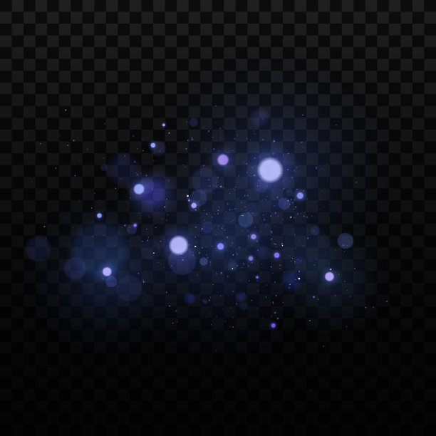 深色透明背景上的抽象光效散景，明亮的蓝色眩光，彩色闪光，飞行魔法粉尘矢量素材，EPS 10图片下载