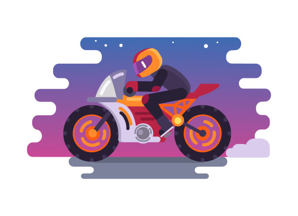 赛车骑摩托车标志孤立的蓝色矢量图片下载