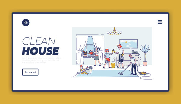 打扫房子登陆页，全家一起打扫客厅图片下载