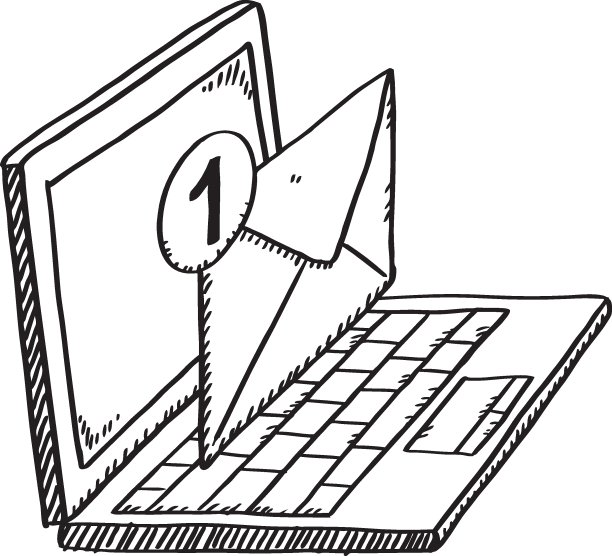 卡通风格的涂鸦笔记本与一个电子邮件图片下载