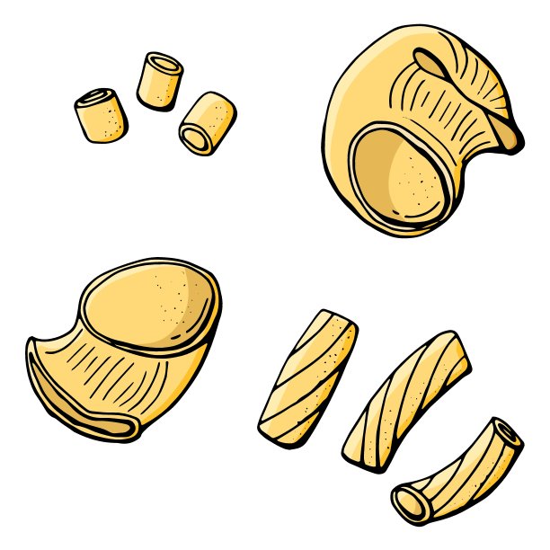 面食种类繁多。管件，通心粉，通心粉。在白色背景上分开。股票插图。图片下载