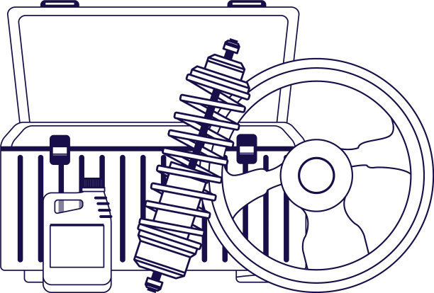装有方向盘和减震器的工具箱图片下载