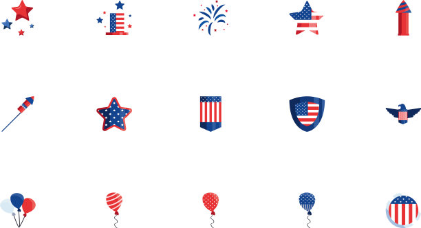 孤立的美国图标设置设计图片下载