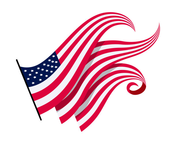 挥舞着美利坚合众国的旗帜。飘扬的美国国旗的插图。国家象征，美国国旗在白色背景-向量插图图片下载