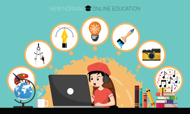 新的正常概念和物理距离。男孩使用笔记本电脑进行在线教育、在线学习、在家画画，预防冠状病毒爆发。Covid-19大流行后新行为的媒介说明图片下载