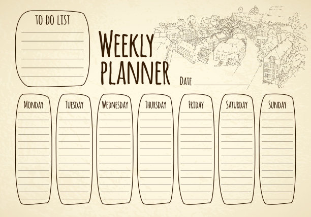 每周计划。城市的草图。艺术线条轮廓。旅游卡。旅游的概念。卢森堡。矢量插图。图片下载