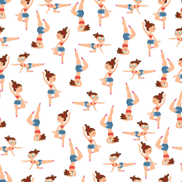 瑜伽女人矢量无缝图案上的白色背景为墙纸，包装，包装和背景。图片下载