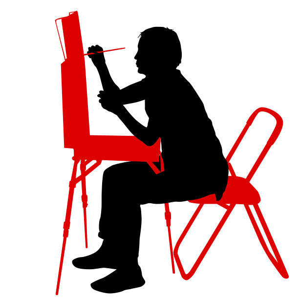 剪影，艺术家在白色背景上工作图片下载