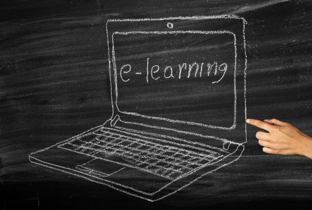 电子学习,笔记本在黑板上图片下载