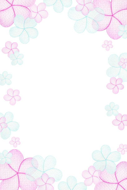 粉色和蓝色的花框架，可爱的水彩插图与柔和的茉莉花，节日植物框架图片下载