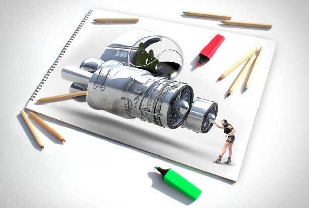 飞行未来汽车设计的草图图片下载