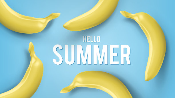白铭夏和现实香蕉孤立在蓝色背景上，俯视图。矢量插图模板的产品，广告，横幅图片下载