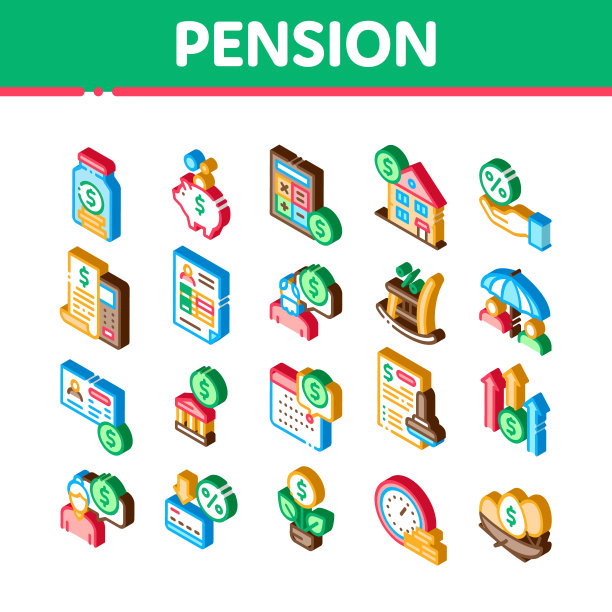 养老金退休等距图标矢量图图片下载
