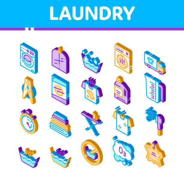 洗衣服务矢量等距图标集图片下载
