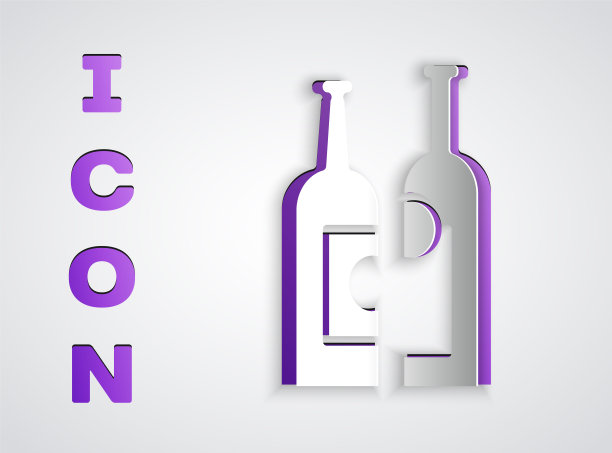 剪纸酒瓶图标孤立在灰色背景。纸艺术风格。矢量图图片下载