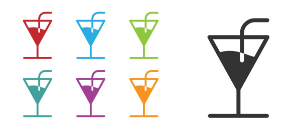 黑色鸡尾酒图标孤立在白色背景。设置图标丰富多彩。矢量图图片下载