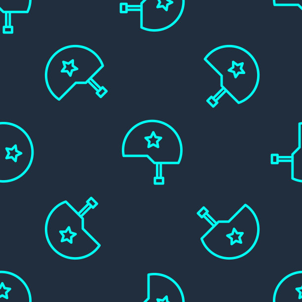 绿线军用头盔图标隔离无缝模式上的蓝色背景。军帽象征着防卫和保护。防护帽。矢量图图片下载